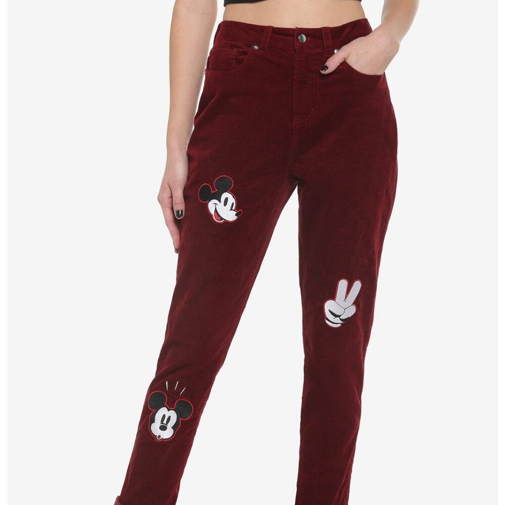 HP🎊Disney Mickey Mouse Embroidered Corduroy Mom Pants